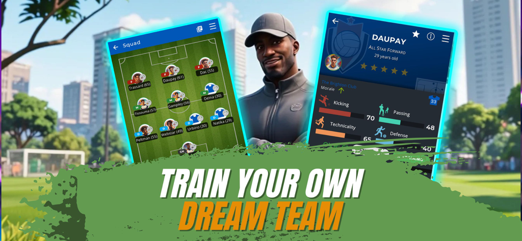 Astonishing Eleven - Soccer GM - Astonishing Eleven Soccer GM interface showing squad formation and player statistics