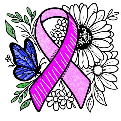 cancer awareness symbol with flowers and butterflies