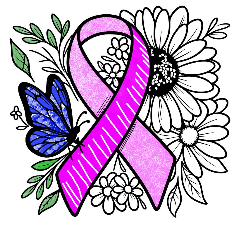 cancer awareness symbol with flowers and butterflies