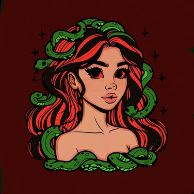 realistic girl with snakes as hair