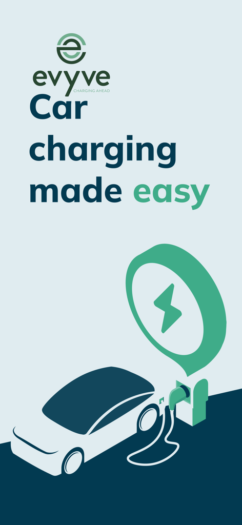evyve - Illustration of an electric vehicle charging with the text evyve car charging made easy
