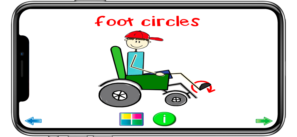 Wheelchair Exercises - Cartoon illustration of a child in a wheelchair performing foot circle exercises