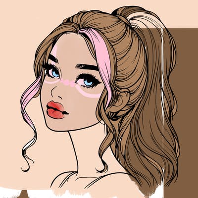 realistic girl with a ponytail on her hair and lips