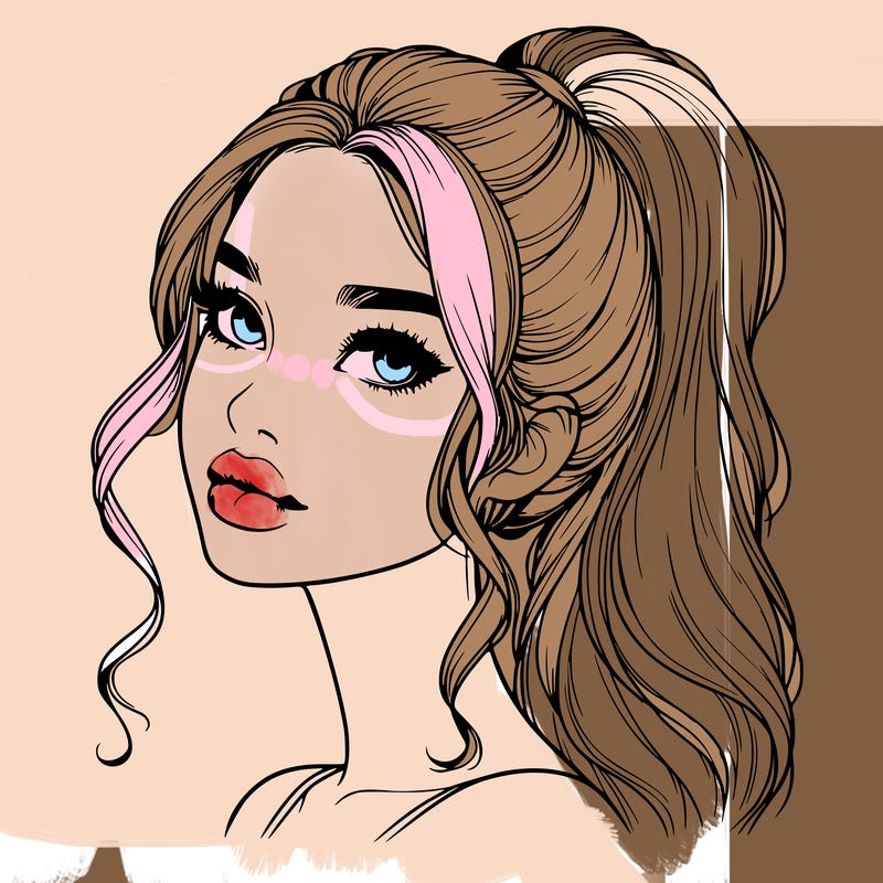 realistic girl with a ponytail on her hair and lips