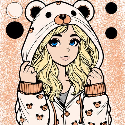 realistic girl in a animal pjs hoodie