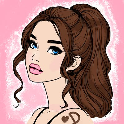 realistic girl with a ponytail on her hair and lips