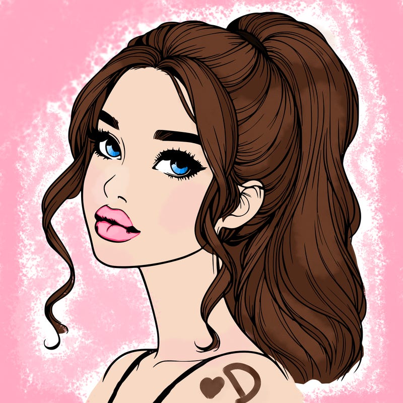 realistic girl with a ponytail on her hair and lips