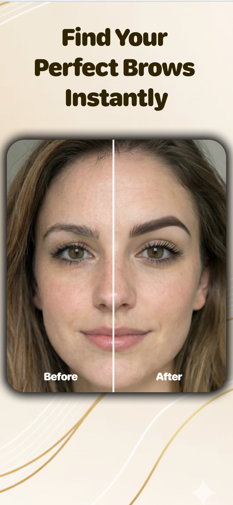 Brow Stylist - Perfect Brows - A split screen comparison showing a woman's eyebrow before and after using the AI styling app for a perfect shape.