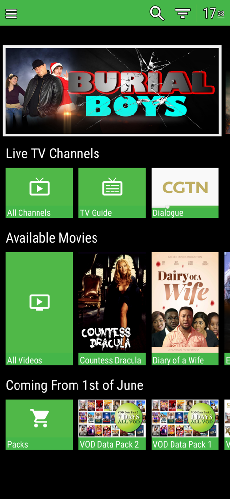 GLO-TV - GLO-TV mobile app interface showing live TV channels and movie selections