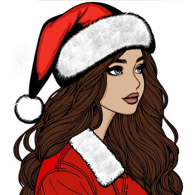 realistic girl in santa hat