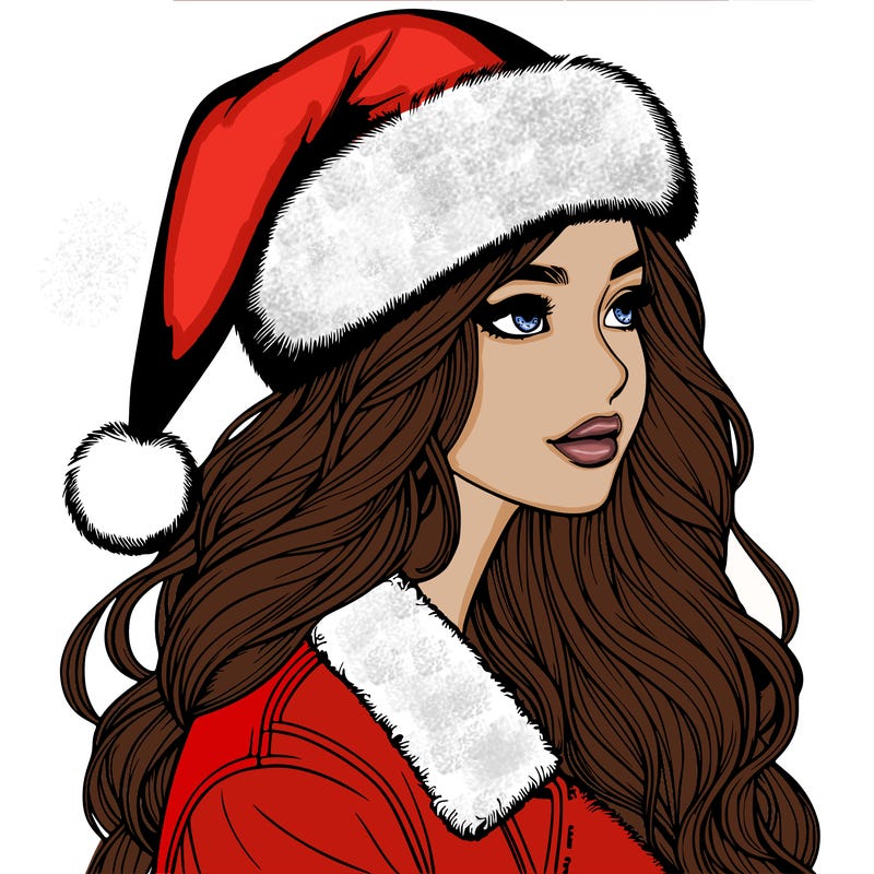 realistic girl in santa hat