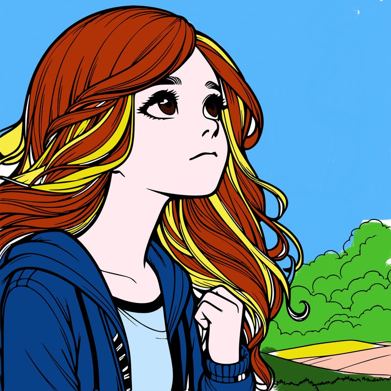 realistic girl looking at the sky