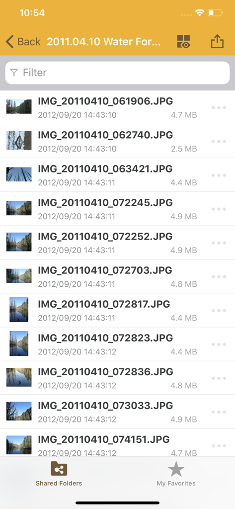 List of JPEG photos stored on a Synology NAS being managed through the DS file mobile app interface
