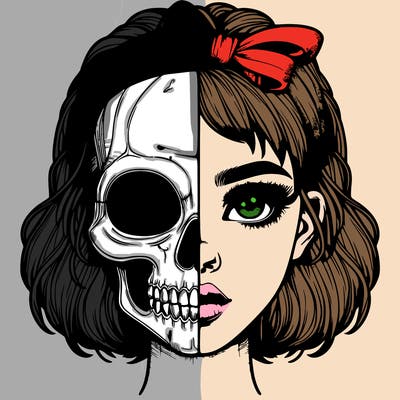 realistic girl with half skull mask
