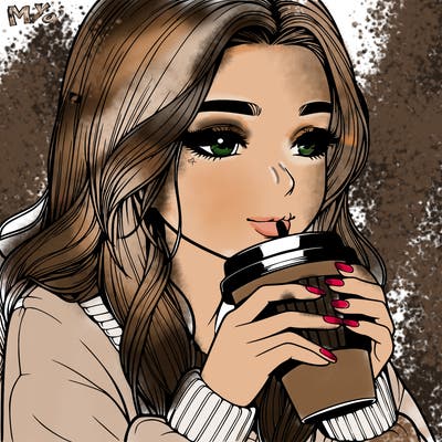 realistic girl drinking coffee