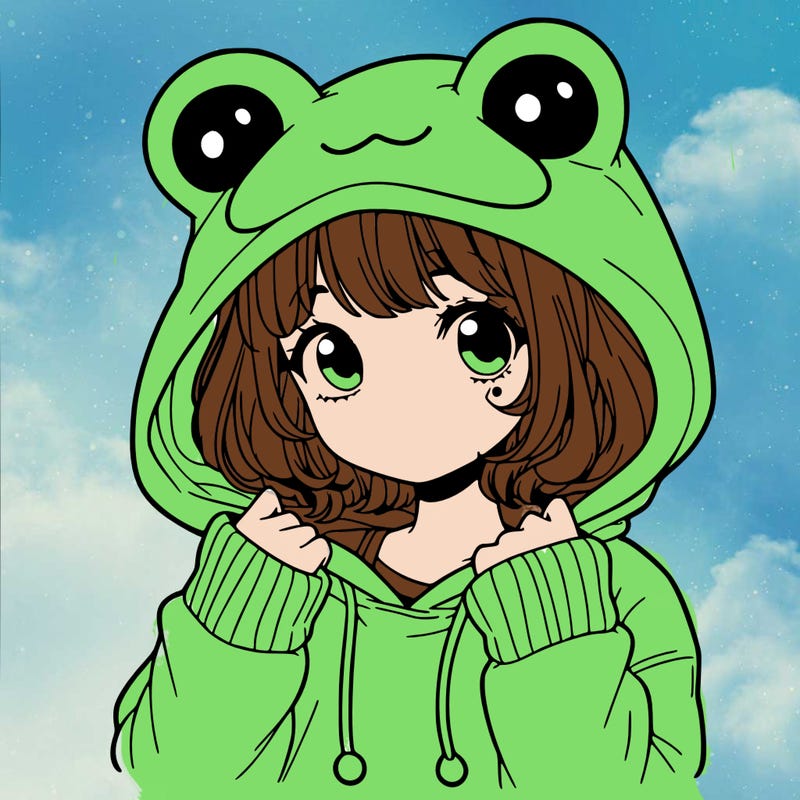 a cute teenage girl wearing a frog hoodie