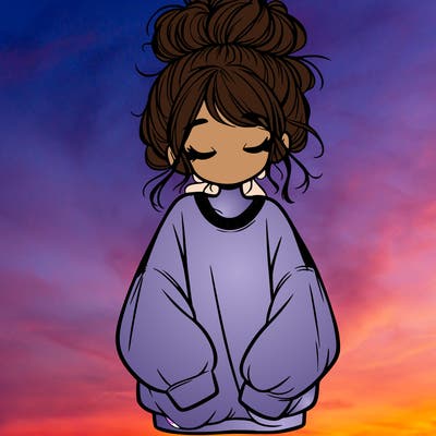 girl with baggy sweatshirt and messy bun