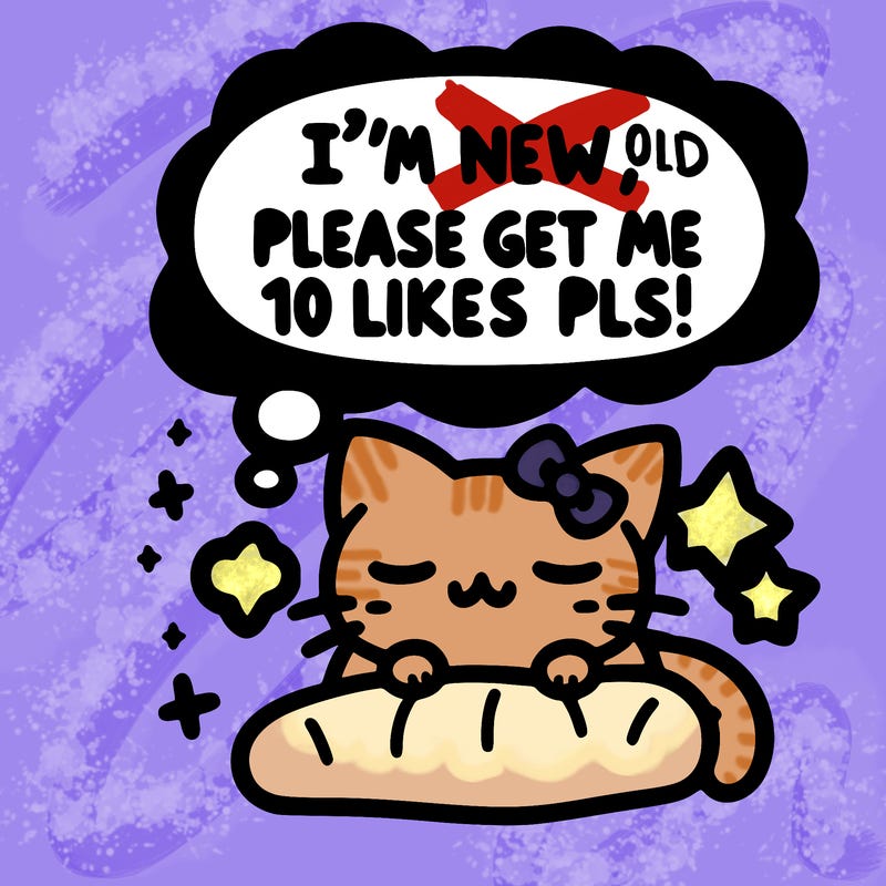 kitty taking a nap dream talking and saying "i'm new, please get me at least 10 likes pls!!"