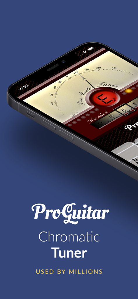 Pro Guitar Tuner - L'application Pro Guitar Tuner affichant une interface d'accordeur chromatique professionnelle sur l'écran d'un smartphone