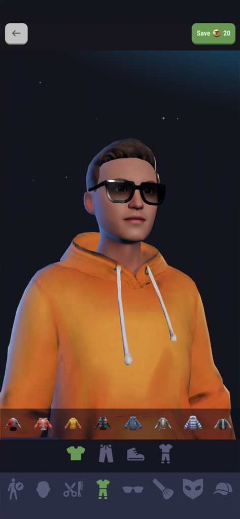 Avatar customization interface in iGP Manager 26 showing a 3D character with clothing and accessory options