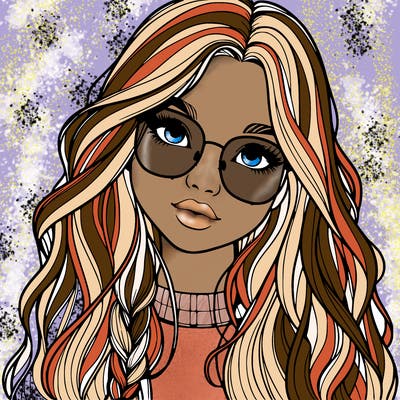 girl with long hair and freckles and glasses realistic