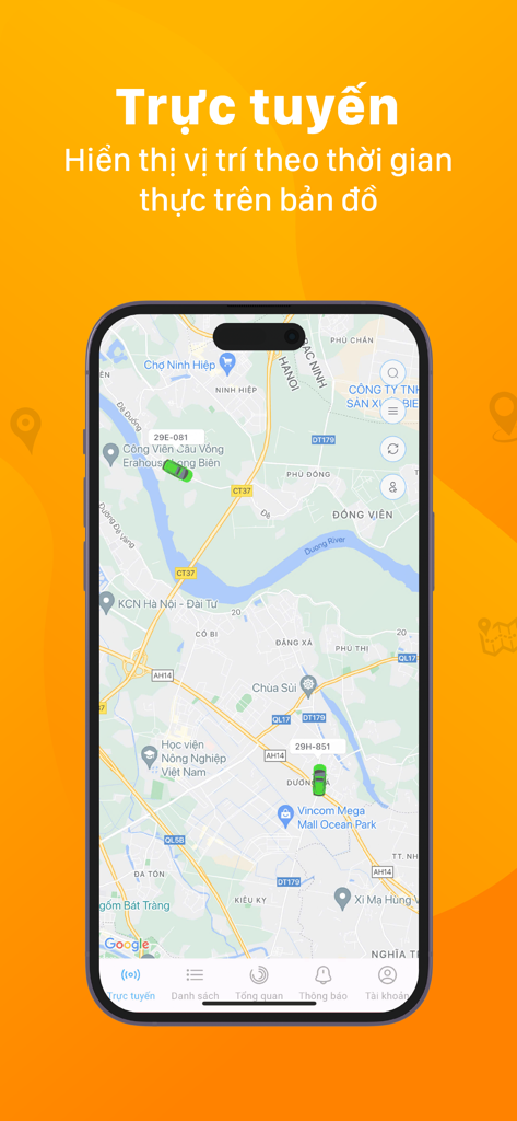 iTrack Pro app interface displaying live vehicle locations on a map for real-time monitoring