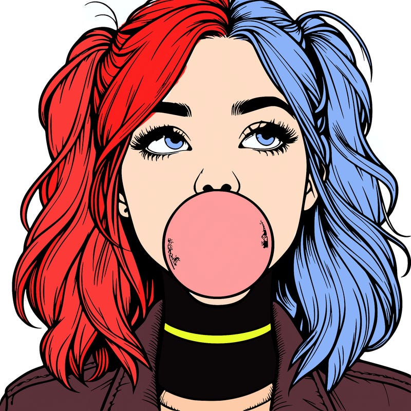 realististic girl blowing bubble -gum