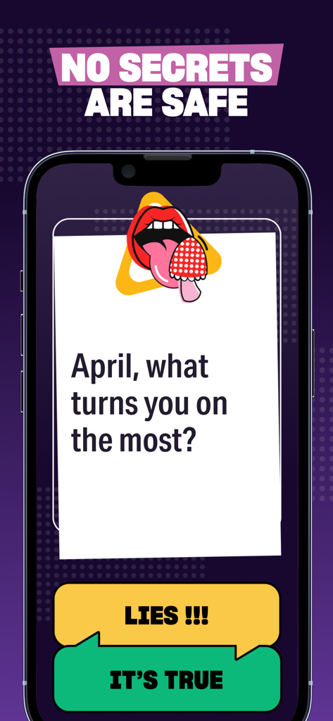 A smartphone displaying a spicy truth question on the Truth or Dare app interface.
