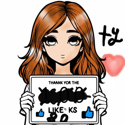 a realistic girl holding a sign thank you for the 100 likes
