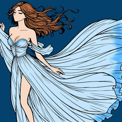 realistic woman in dress flowing the the wind