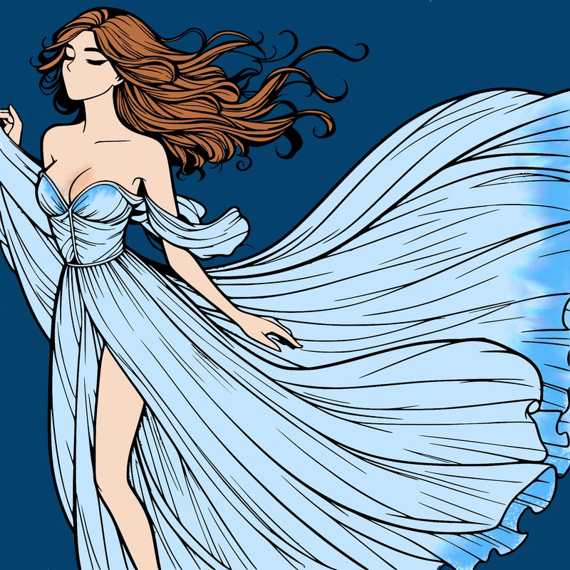 realistic woman in dress flowing the the wind