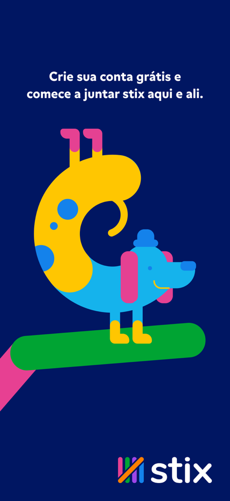 Stix loyalty app onboarding screen with account creation message and colorful character