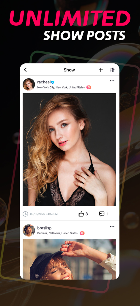 3Somer: Couple, Singles Dating - Social feed of the 3Somer dating app showing photo posts from users with an unlimited posts feature.