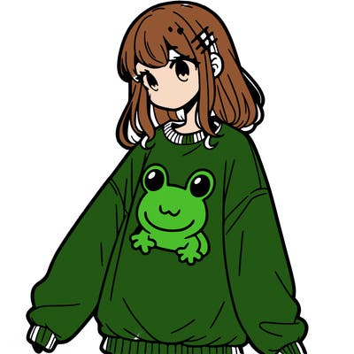 girl wearing frogging sweatshirt