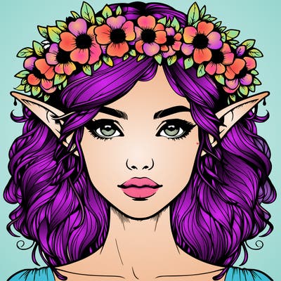 realistic female elf with flower crown