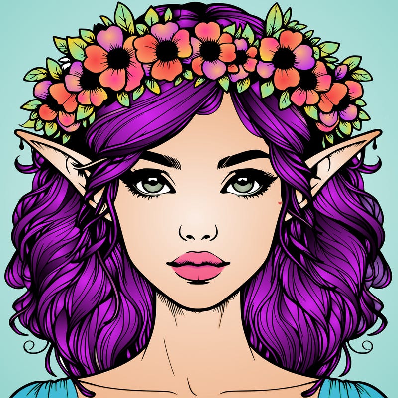 realistic female elf with flower crown