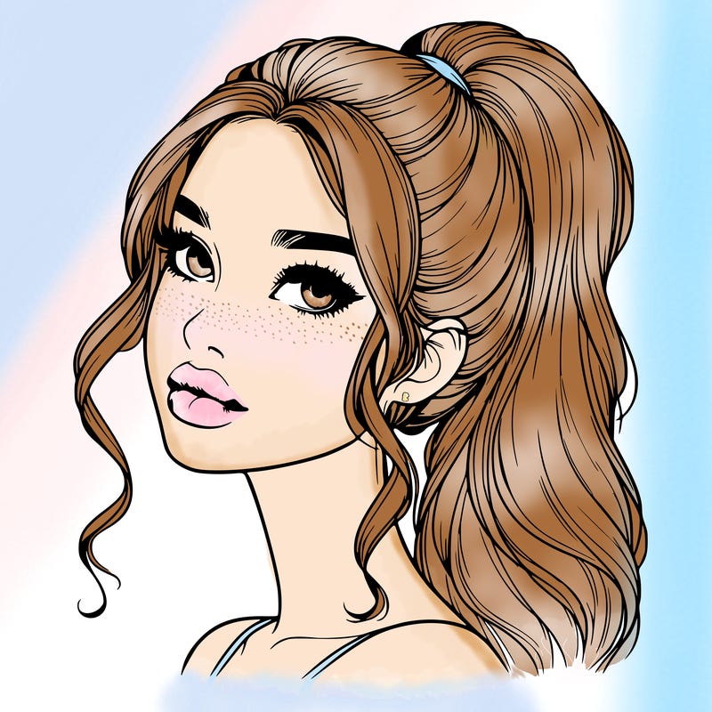 realistic girl with a ponytail on her hair and lips