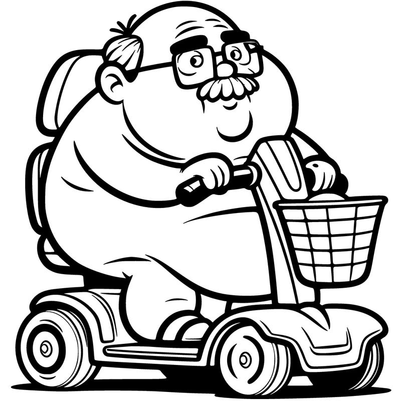 a fat guy in a mobility scooter