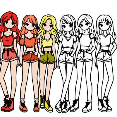 a group of girls wearing crop tops and shorts