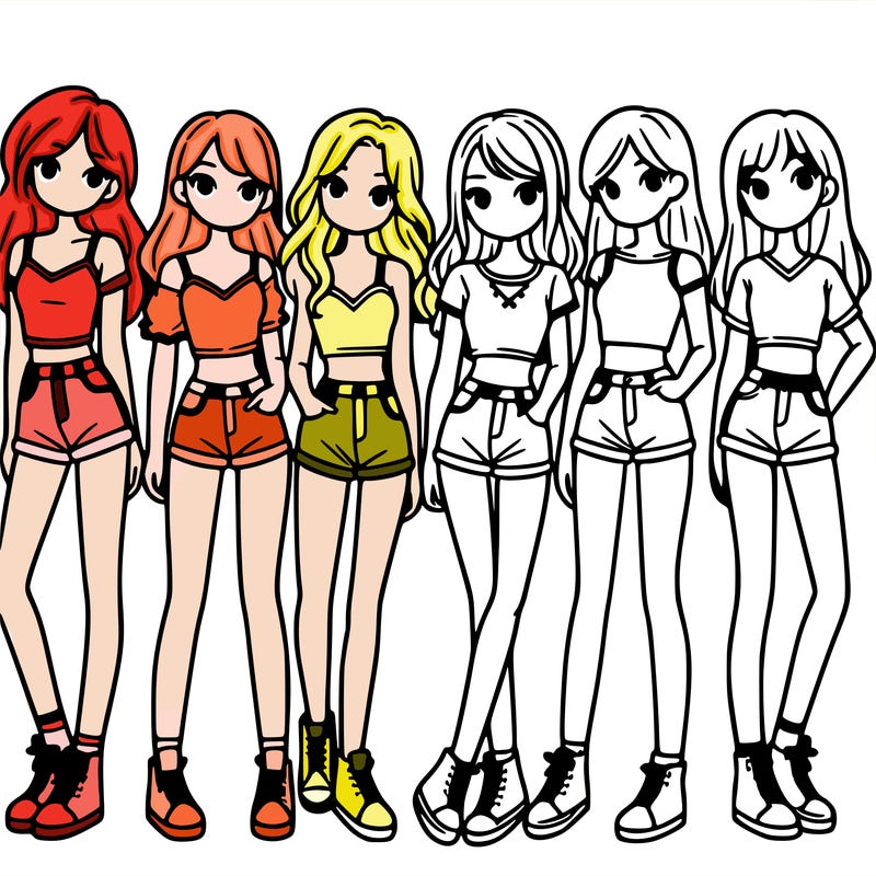a group of girls wearing crop tops and shorts