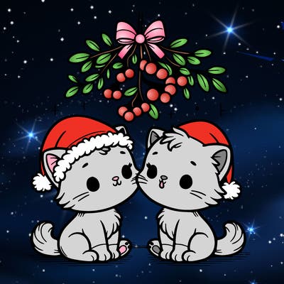 christmas kittens under mistletoe