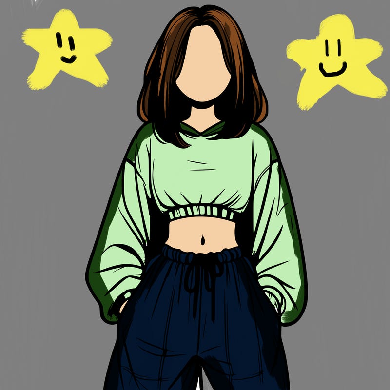 realistic girl faceless with baggy pants and a crop top