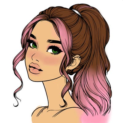 realistic girl with a ponytail on her hair and lips