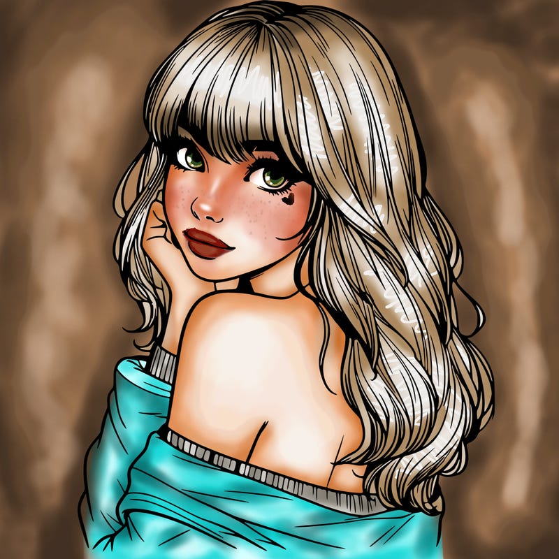 realistic girl with bangs looking over her shoulder