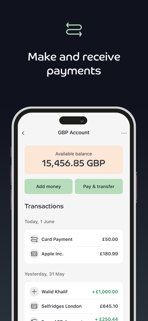 Nomo - Digital Sharia Banking - Nomo digital banking app interface displaying GBP account balance and transactions
