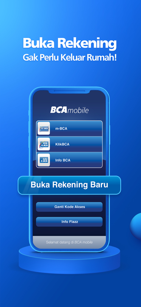 BCA mobile app home screen featuring the option to open a new account online in Indonesian