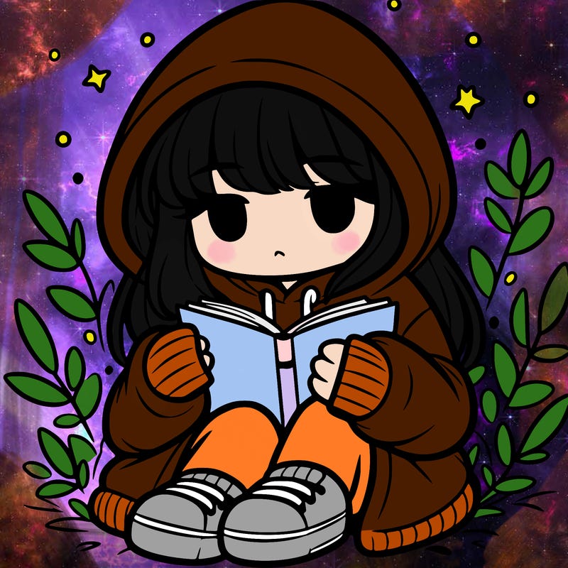 girl in oversized hoodie reading a book