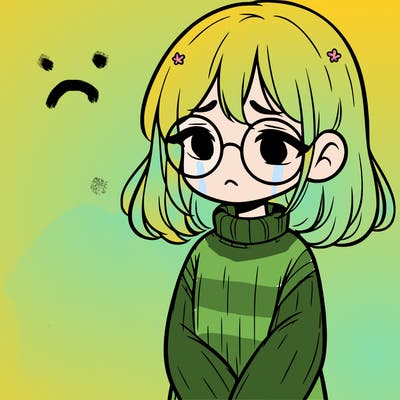 sad girl with glasses in a sweater
