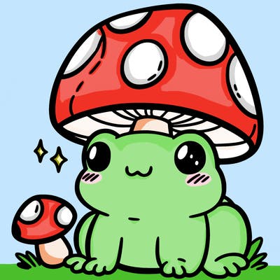 a cute frog with a mushroom hat