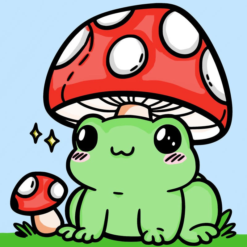 a cute frog with a mushroom hat